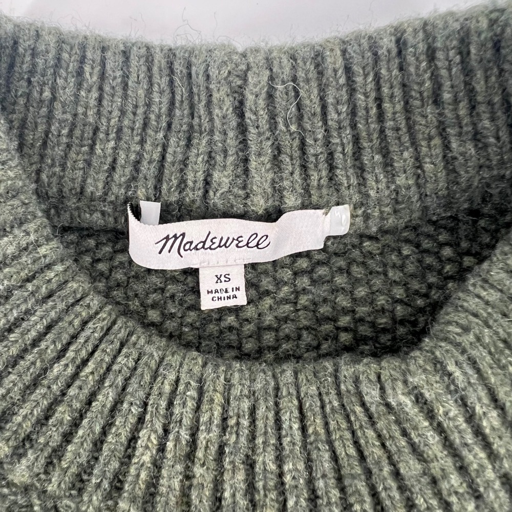 Madewell Hollydene Sweater XS Green Merino Wool Cable Knit Ruffle Puff Sleeve - Picture 3 of 8